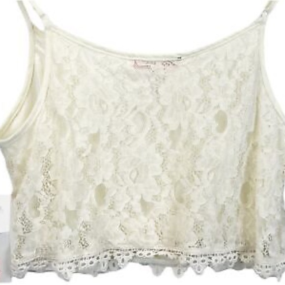 Love Tree Cropped Lace Cream Spaghetti Strap Lined Shirt Size Small - Picture 4 of 11